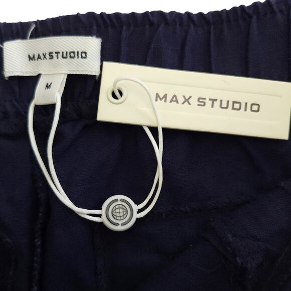 MAX STUDIO linen blend navy blue side button casual shorts Size M NEW - Picture 4 of 8